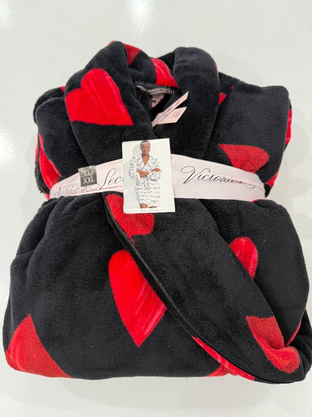 Victoria's Secret Robe Black with Red Hearts NEW NWT Cozy Soft Warm XL / XXL